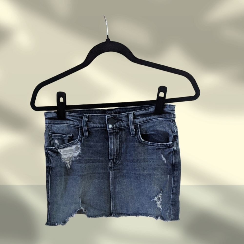 MOTHER Denim Straight Mini Fray Skirt